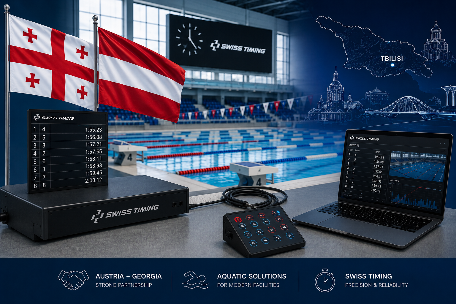 AVK GmbH liefert Swiss Timing Schwimmsportausrüstung nach Georgien